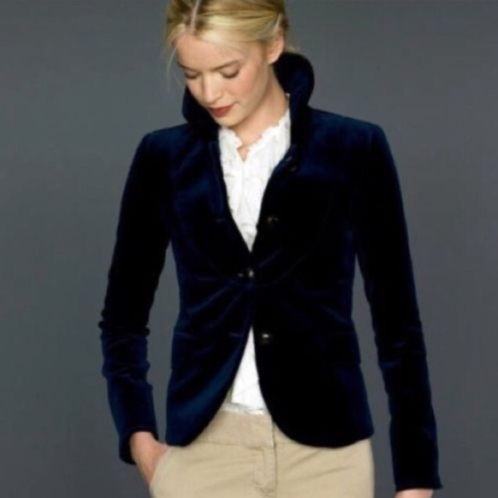 Sapphire Blue J. Crew Bella Velvet Blazer Size 4 EUC